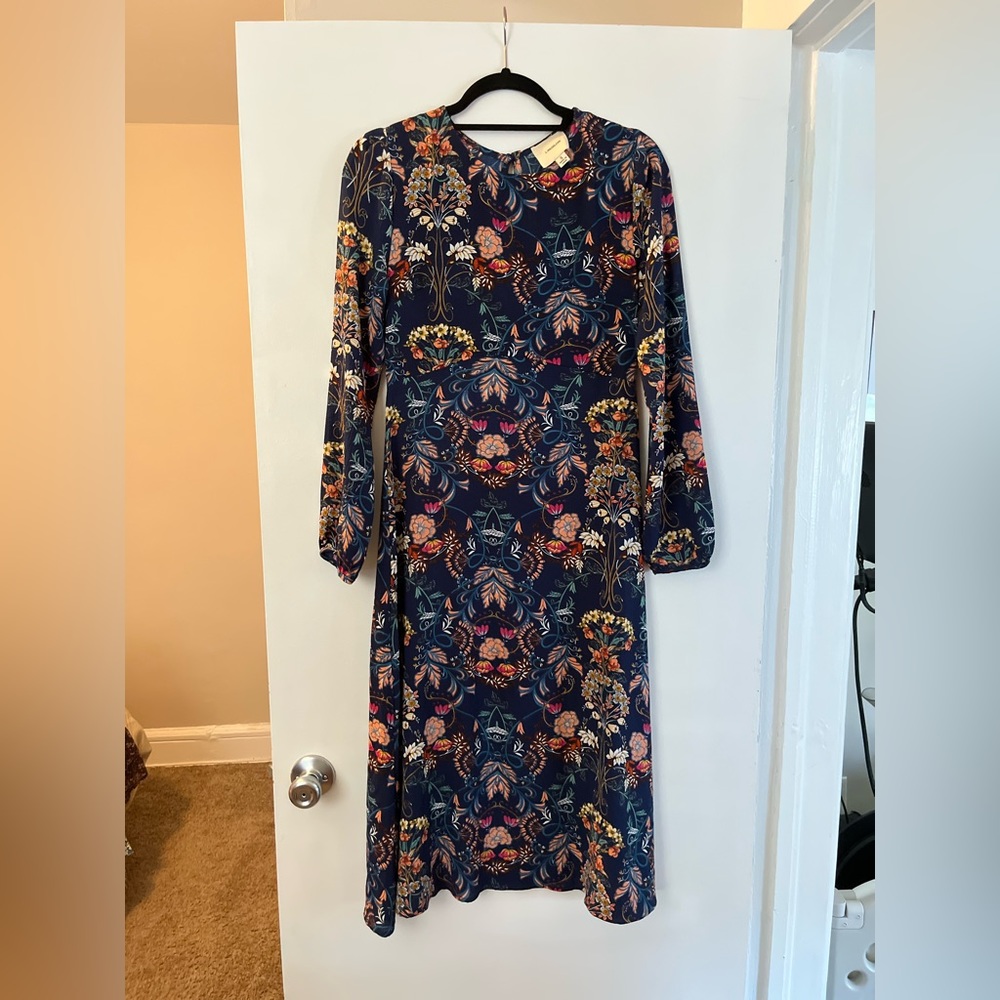 Garden Splendor Navy Blue Floral Print Dress - I.Madeline